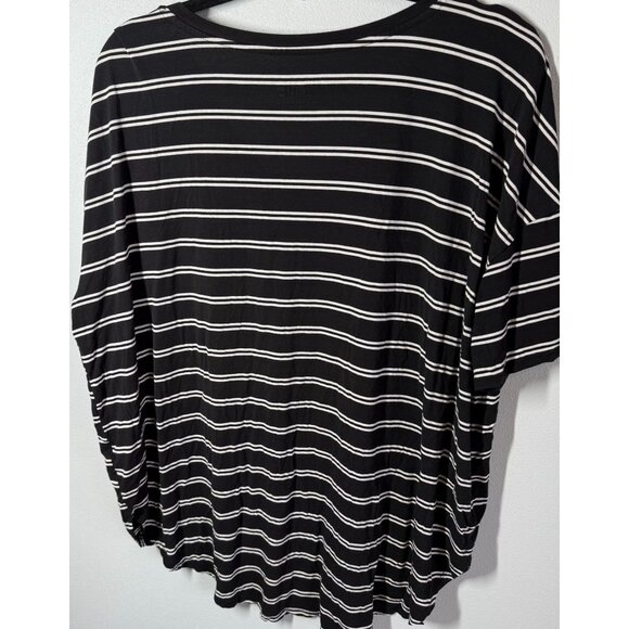 Time & Tru Womens Black/White Striped V-Neck T-Shirt XXL Relaxed Fit Stretch - Picture 2 of 10